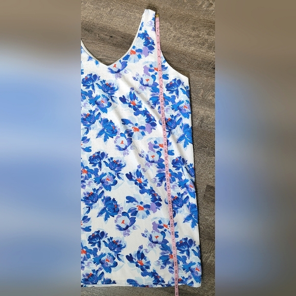 Halogen Midi Shift Dress Women's XL White w/ Blue Floral Dress Lightweight NWT - Picture 10 of 11